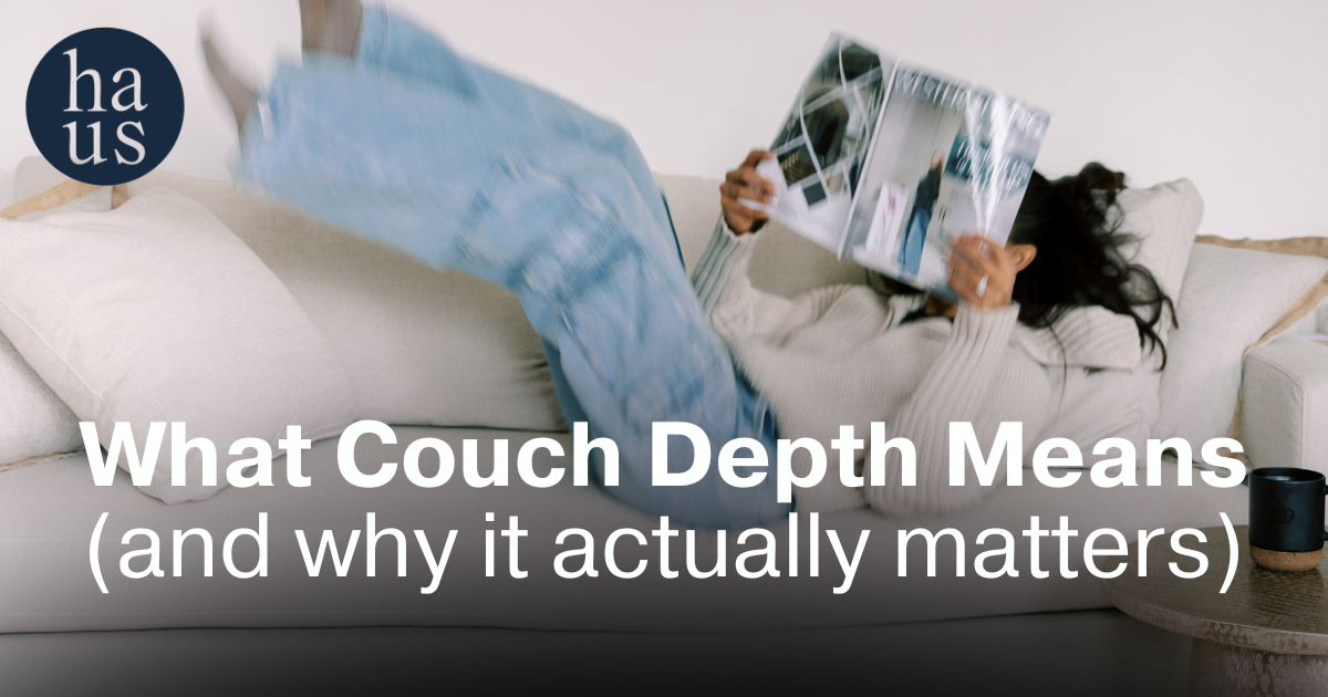Woman reading on a Couch Haus sofa, illustrating what couch depth actually means | Couch Haus