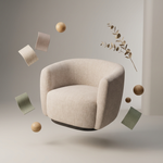 Beige armchair with decorative elements on a neutral background